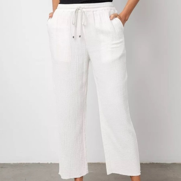 Rails Agnes Drawstring Elastic Waist Wide Leg Gauze Crop Pants In White Size L - Picture 1 of 9